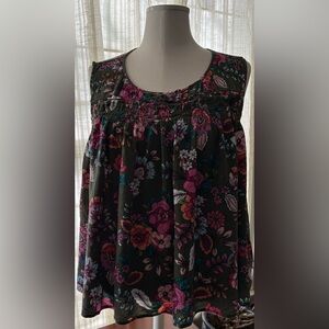 a.n.a Olive Floral Tank Top with Pink and Teal Accents